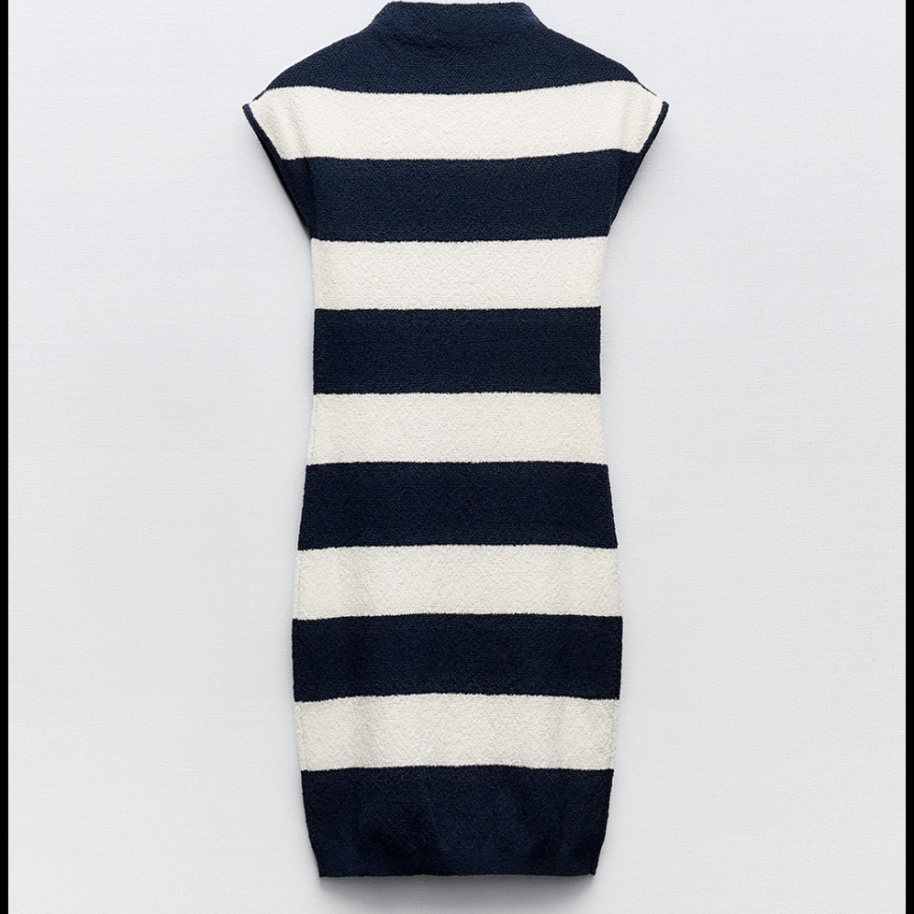 Navy and White Striped Sweater Dress